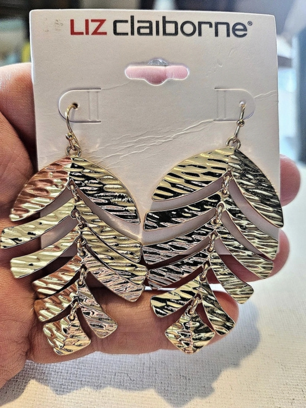 Liz Claiborne Gold & Rose Gold Leaf Drop Earrings NWT